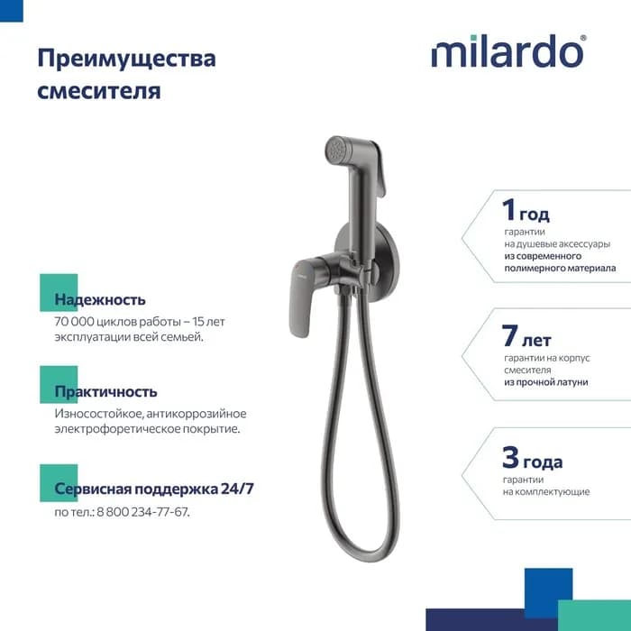 Смеситель скрытого монтажа с гигиеническим душем RORGMR0M08 — фото 3