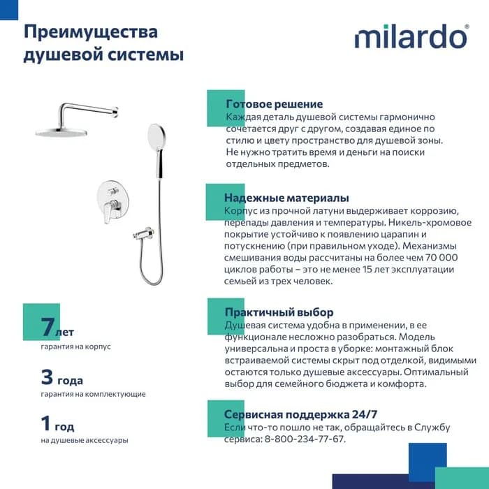 Встраиваемая душевая система с тропическим душем DALSB02M67 — фото 3