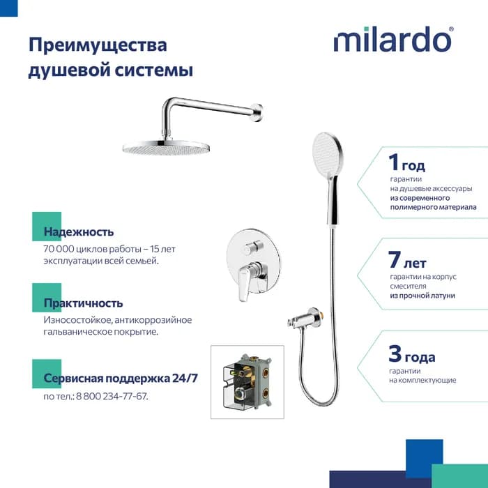 Встраиваемая душевая система с тропическим душем DALSB02M67 — фото 4