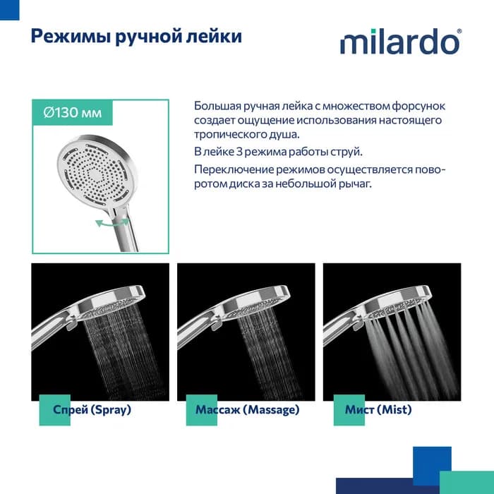 Встраиваемая душевая система с тропическим душем DALSB03M68 — фото 5