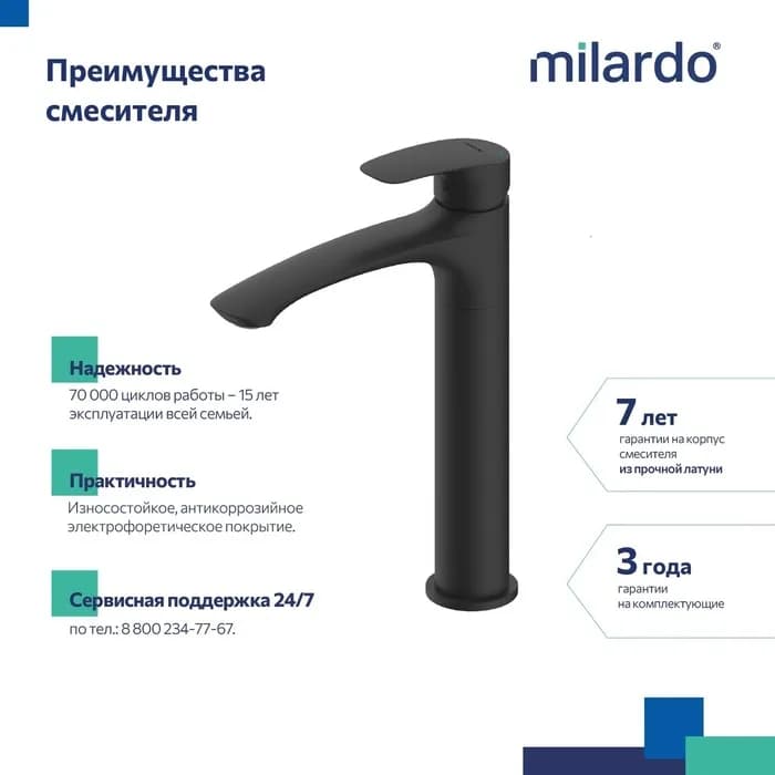 Смеситель для умывальника с донным клапаном RORBL01M01K — фото 4