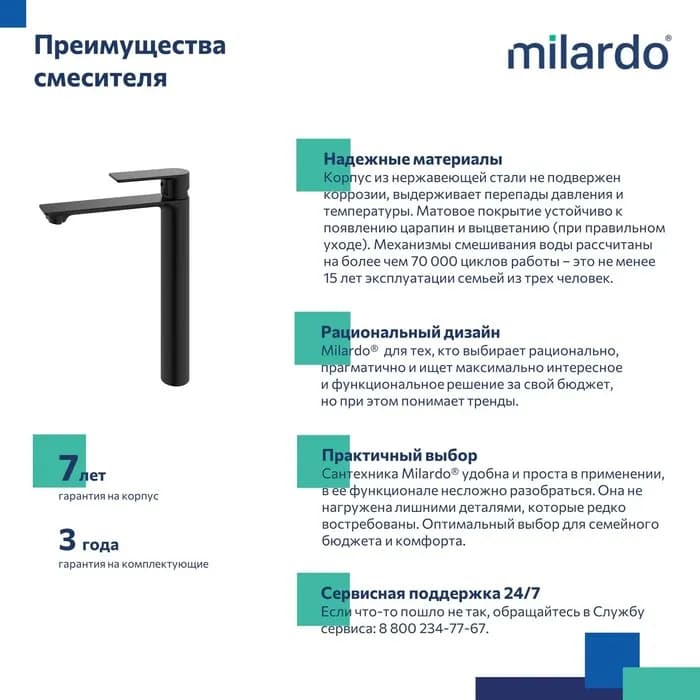 Смеситель для накладного умывальника MAZBL01M01 — фото 3
