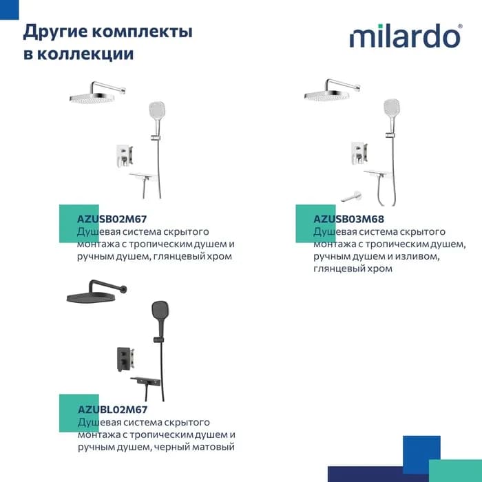 Встраиваемая душевая система с тропическим душем AZUBL03M68 — фото 10