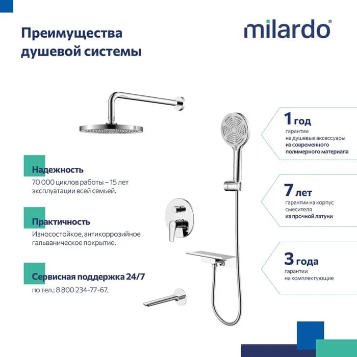 Встраиваемая душевая система с тропическим душем DALSB03M68 — фото 3