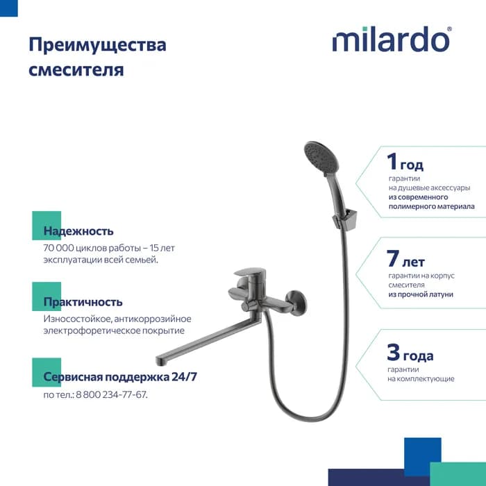 Смеситель для ванны с длинным изливом RORGM00M10 — фото 3