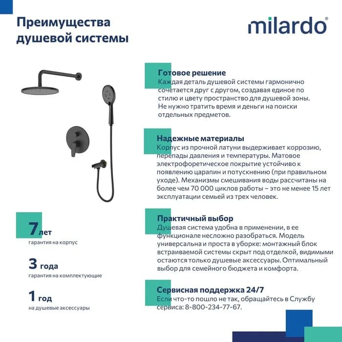 Встраиваемая душевая система с тропическим душем DALBL02M67 — фото 3