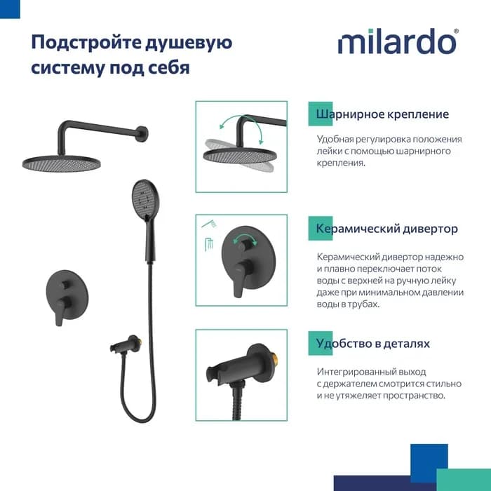 Встраиваемая душевая система с тропическим душем DALBL02M67 — фото 4